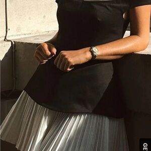 Patchwork Off Shoulder Pleated Mini Dress